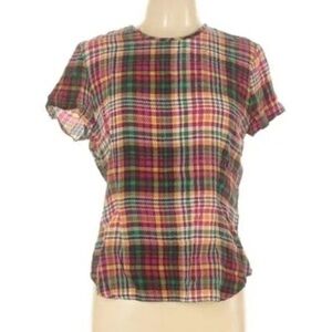Vintage Silk Plaid Button-Back Top Size 14